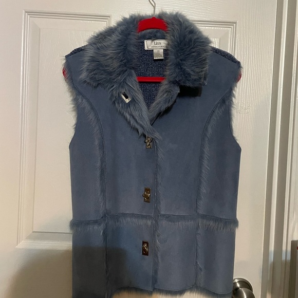 Lisa International Blue Fur-Trimmed Vest - Picture 1 of 4